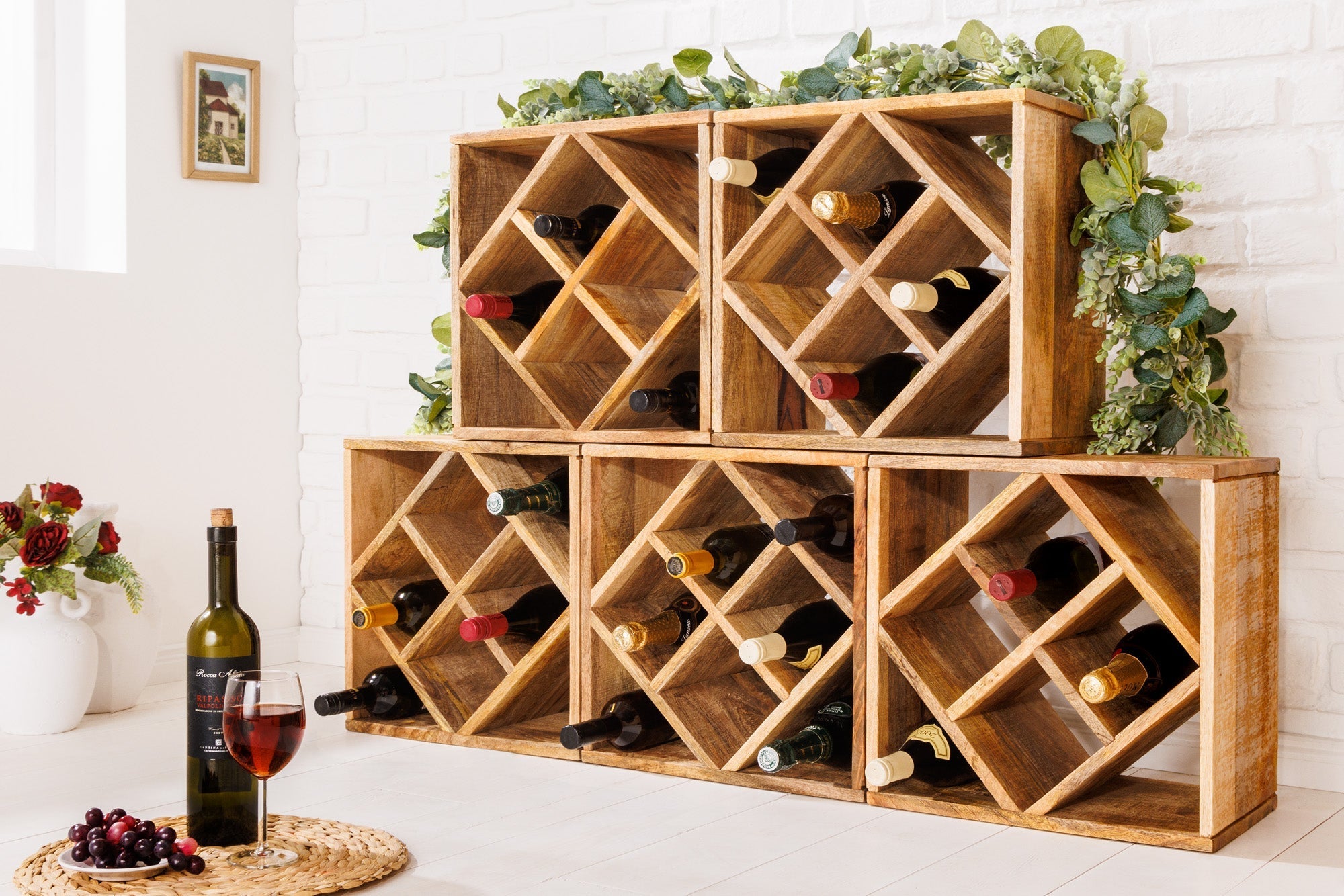 Casier à vin en bois massif CUBUS 40cm Table d’appoint faite main en manguier