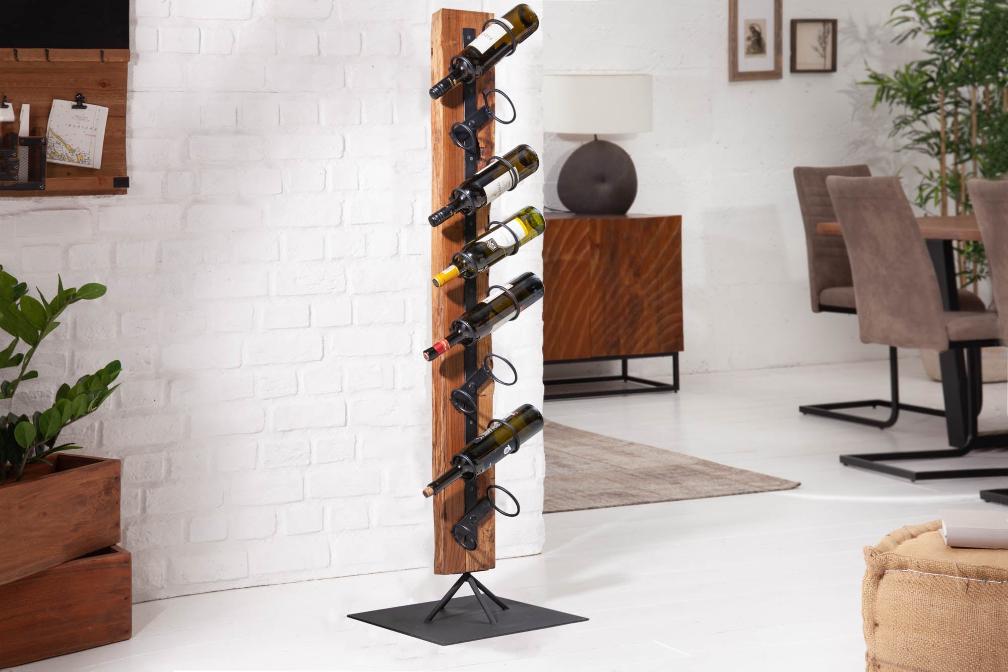 Casier à vin massif BARRACUDA 140cm porte-bouteille rustique en bois de teck