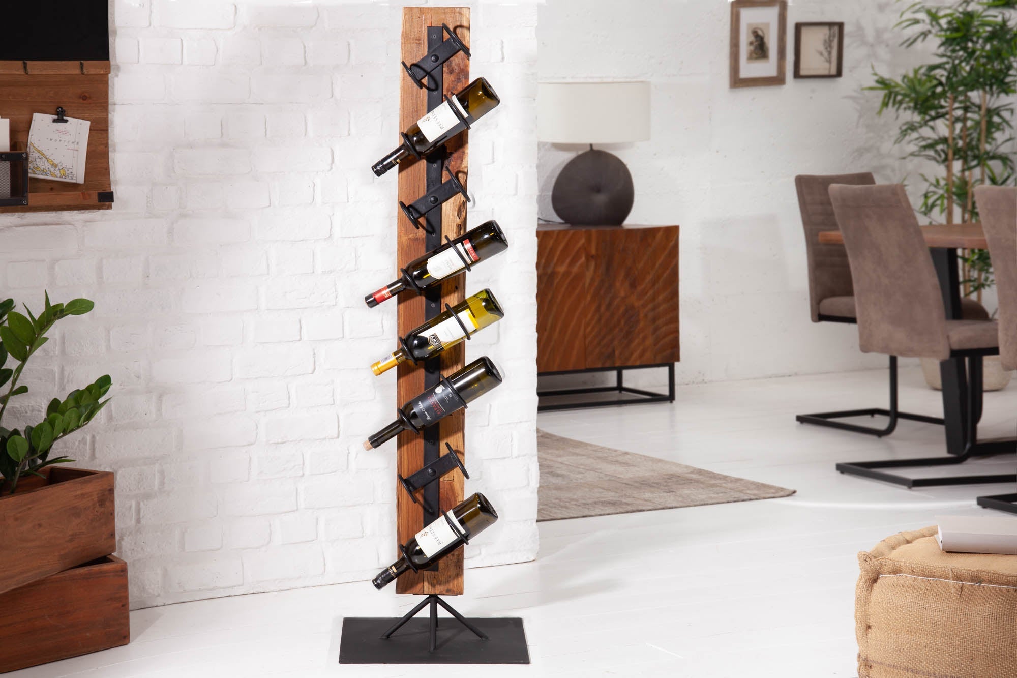 Casier à vin massif BARRACUDA 140cm porte-bouteille rustique en bois de teck