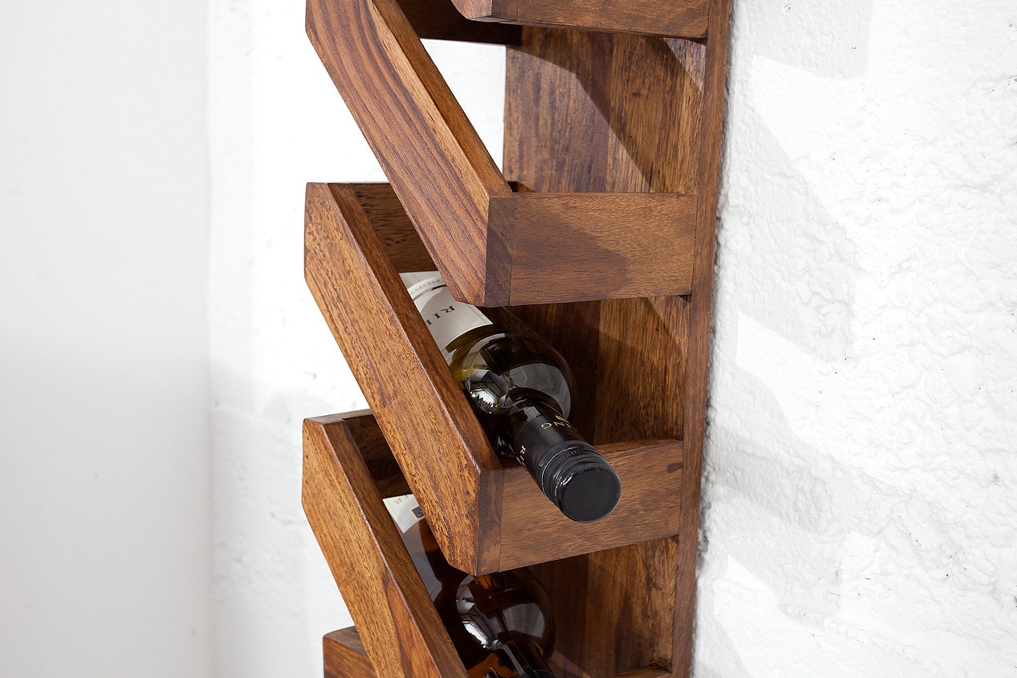 Casier à vin massif MAKASSAR 70cm finition pierre Sheesham marron pour 5 bouteilles étagère murale