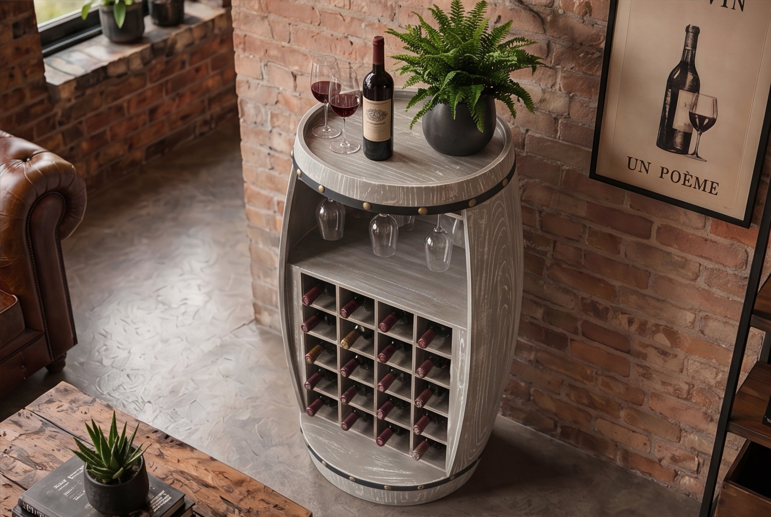 Casier à vin Shabby Chic BODEGA Tonneau à vin en pin naturel 100cm pour 24 bouteilles