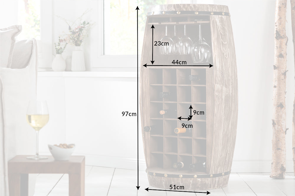 Casier à vin Shabby Chic BODEGA Tonneau à vin en pin naturel 100cm pour 24 bouteilles