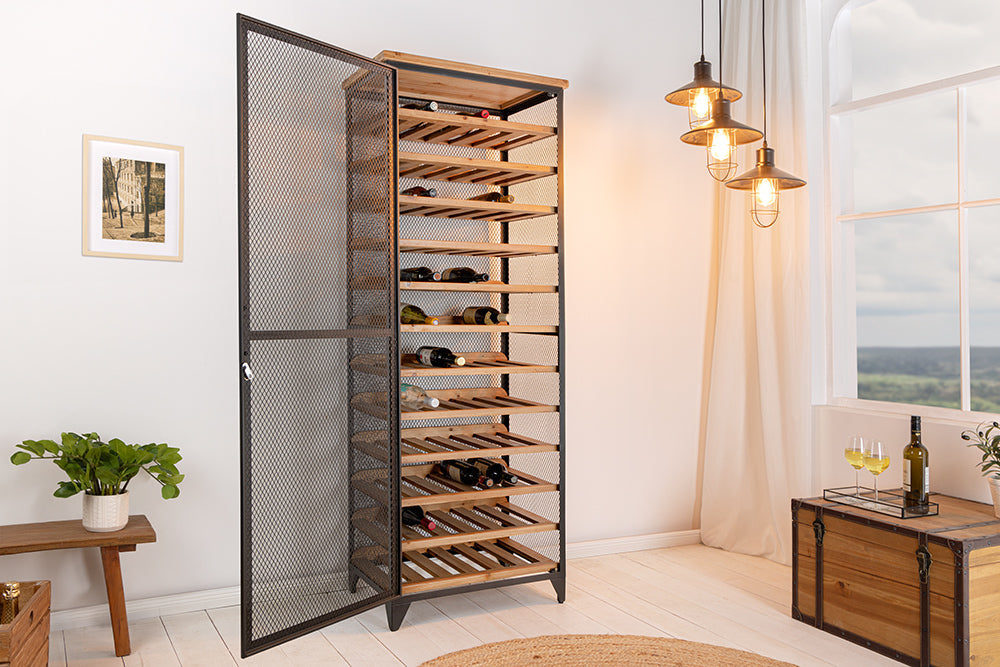 Cave à vin design BODEGA 185cm casier à bouteilles en métal bois de sapin noir naturel