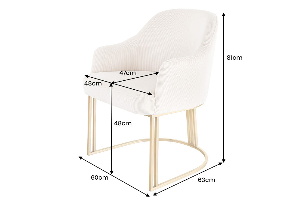 Lot de 2x chaises avec accoudoirs EXTRAVAGANCIA beige cordon métal brossé champagne or