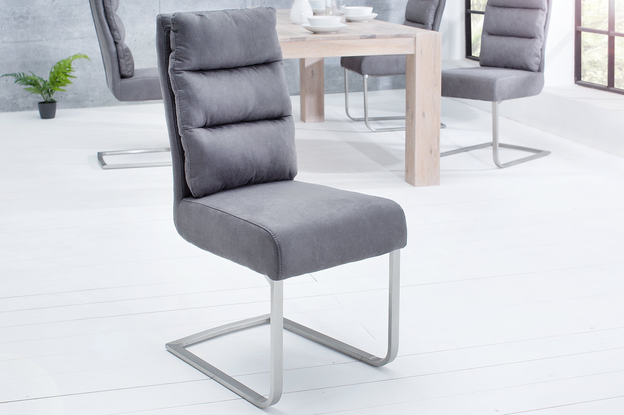 Lote de 2 sillas basculantes de diseño COMFORT en gris vintage con estructura de acero inoxidable