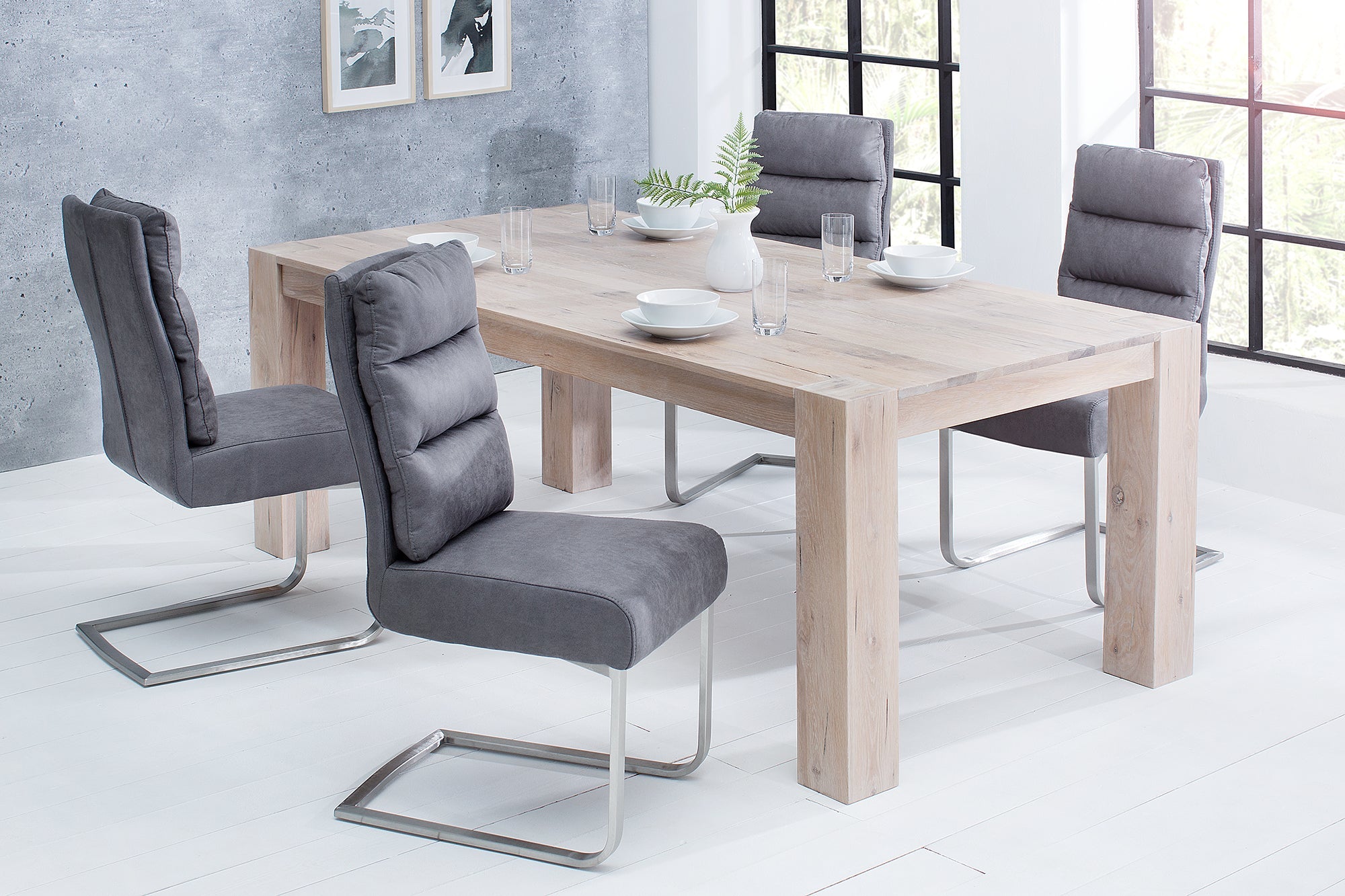 Lote de 2 sillas basculantes de diseño COMFORT en gris vintage con estructura de acero inoxidable