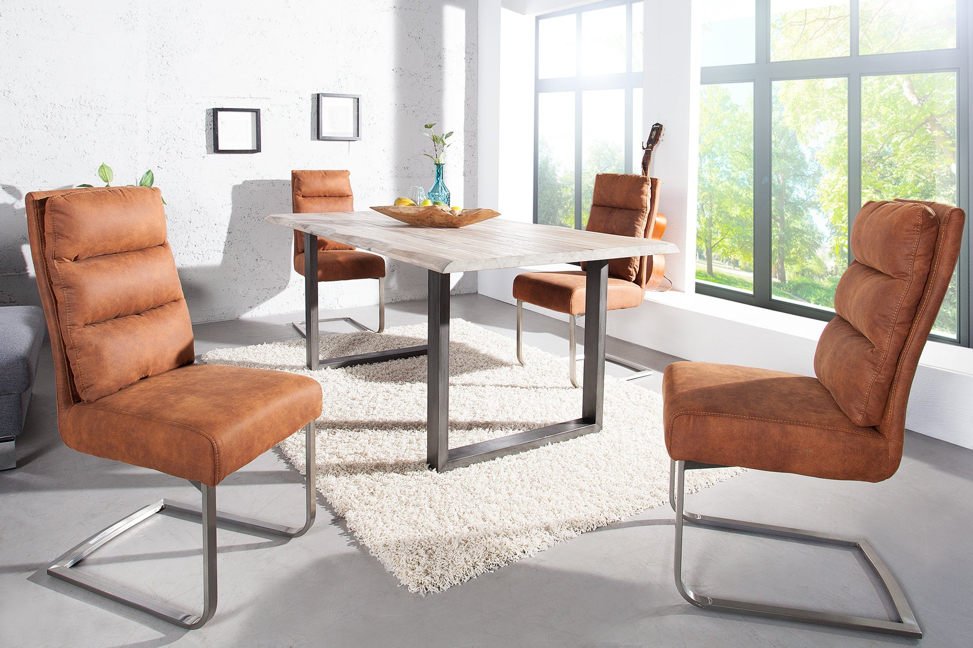 Lote de 2 sillas basculantes de diseño COMFORT de color marrón claro con estructura de acero inoxidable