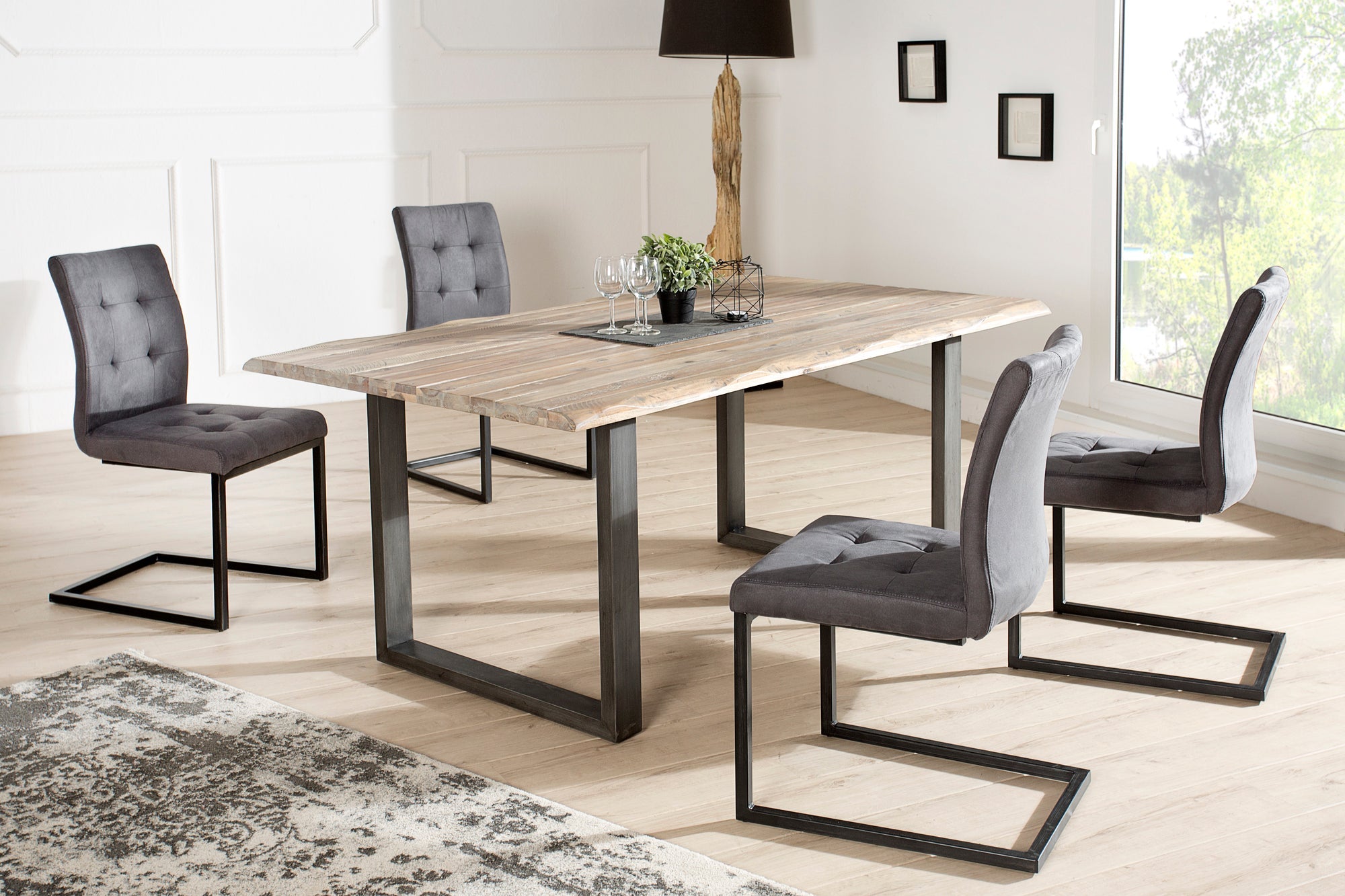 Lote de 2x sillas voladizas de diseño OXFORD vintage de microfibra gris con estructura de metal negro