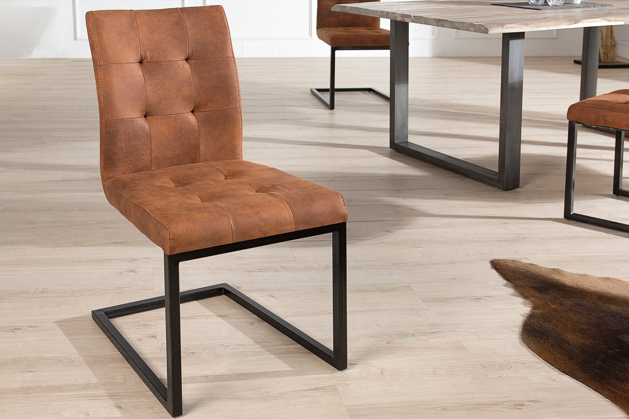 Lote de 2x sillas voladizas de diseño vintage OXFORD, marrón, estructura de hierro