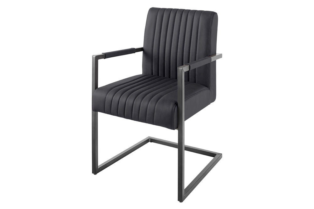 Chaise cantilever moderne BIG ASTON cuir véritable noir ressorts ensachés noyau métal