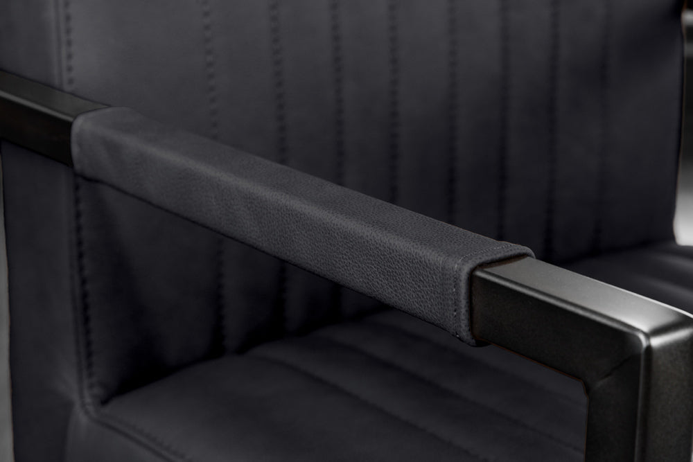 Chaise cantilever moderne BIG ASTON cuir véritable noir ressorts ensachés noyau métal