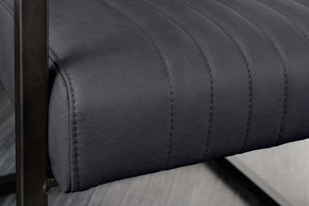 Chaise cantilever moderne BIG ASTON cuir véritable noir ressorts ensachés noyau métal