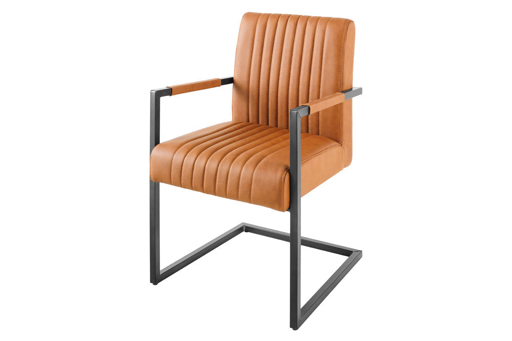 Chaise cantilever moderne BIG ASTON cuir véritable vintage cognac ressorts ensachés noyau métal