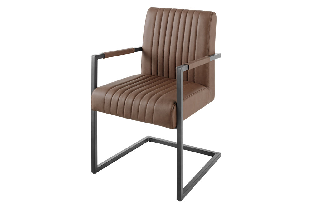 Chaise cantilever moderne BIG ASTON cuir véritable vintage marron ressorts ensachés noyau métal
