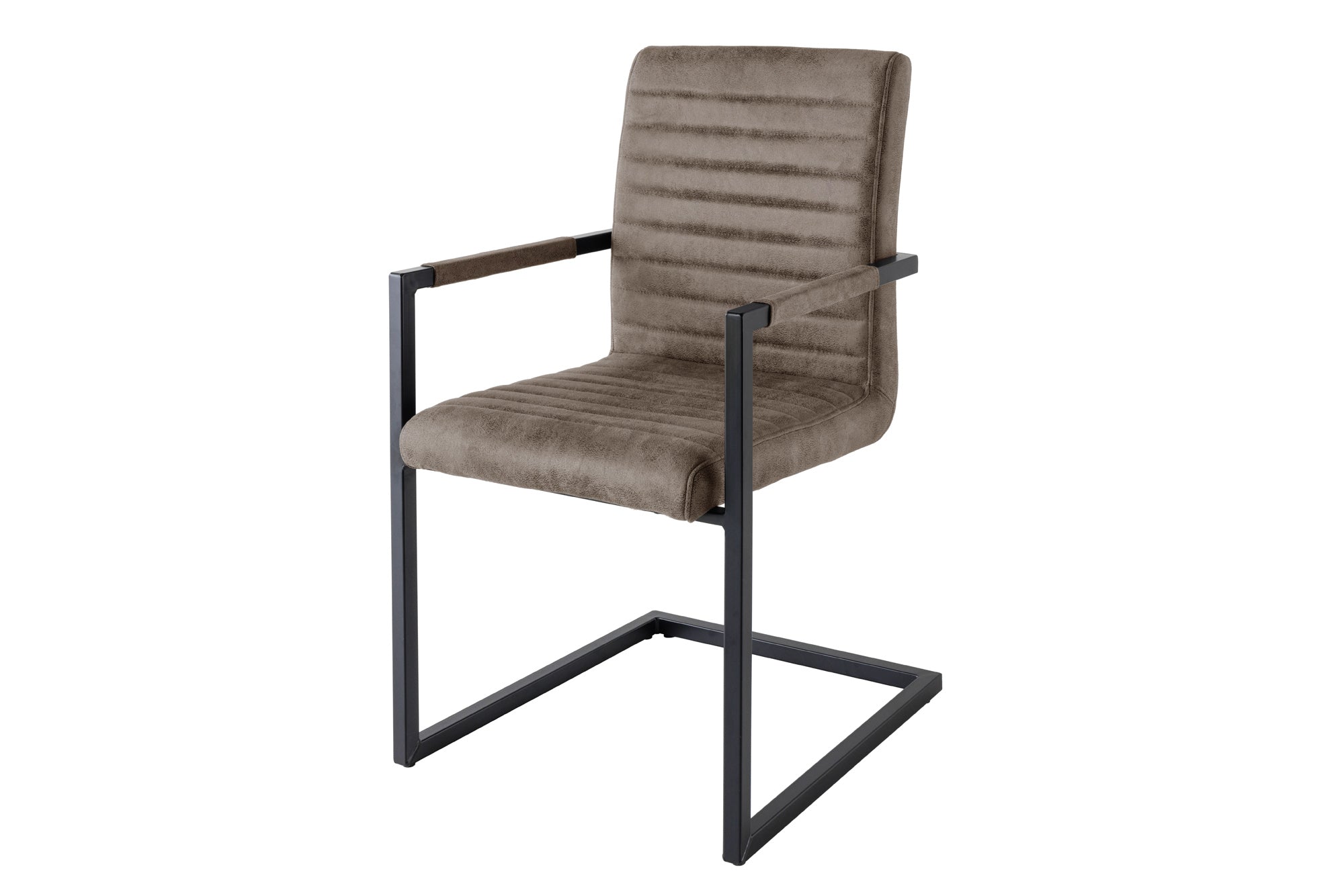 Lote de 2 sillas basculantes modernas LOFT de microfibra gris topo con reposabrazos y estructura de hierro negro