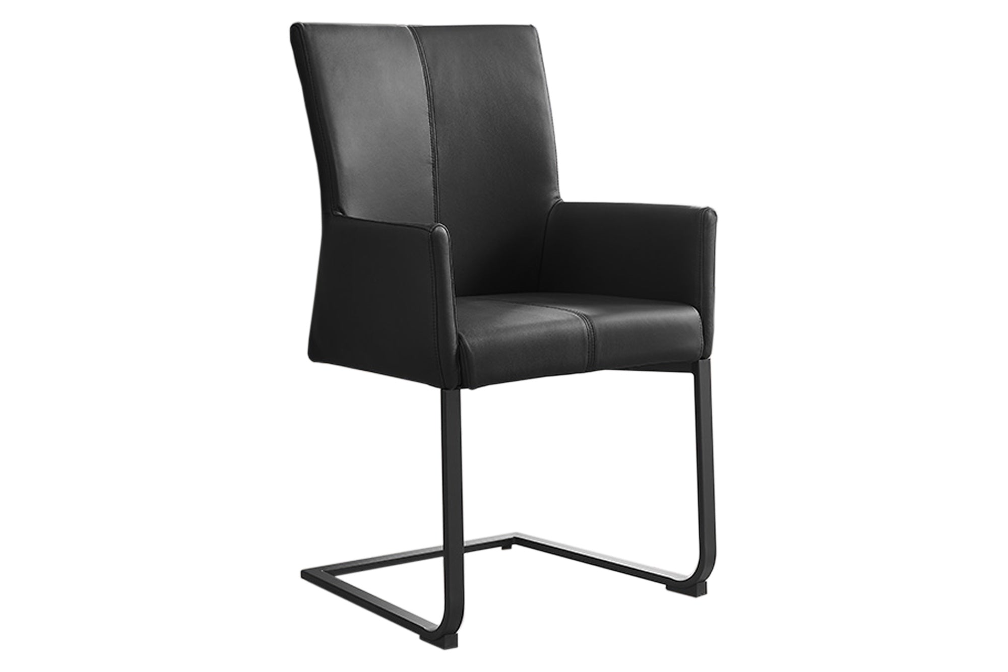 Juego de 2 sillas basculantes modernas SAMSON de cuero auténtico negro con armazón de metal y cómoda empuñadura