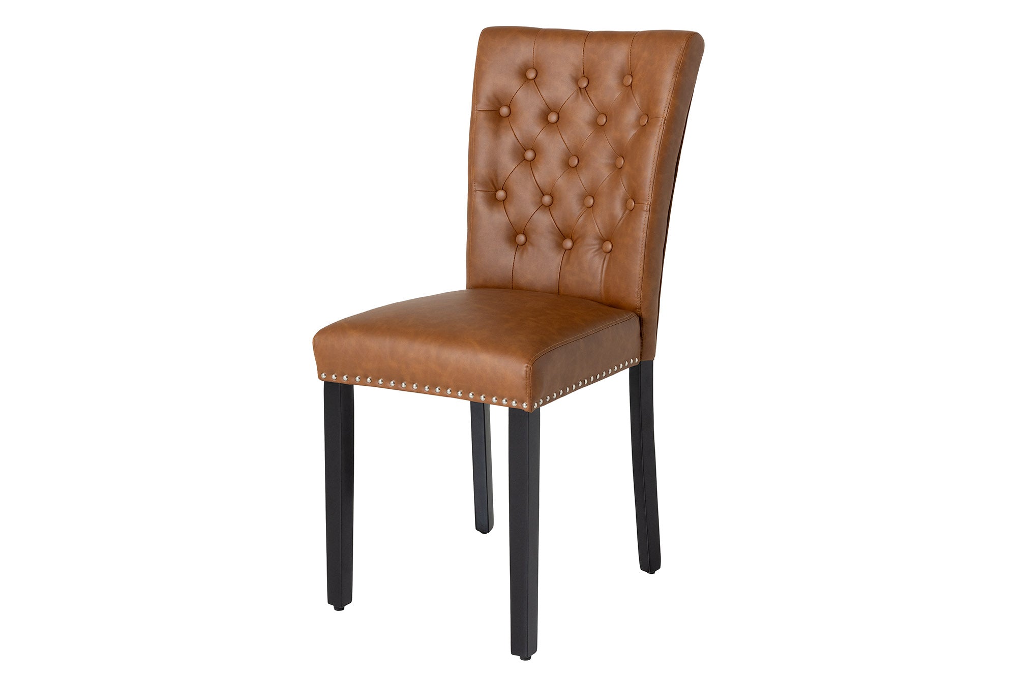 Juego de 2 sillones CASTLE Chesterfield de polipiel marrón y madera de caucho negra con remaches decorativos