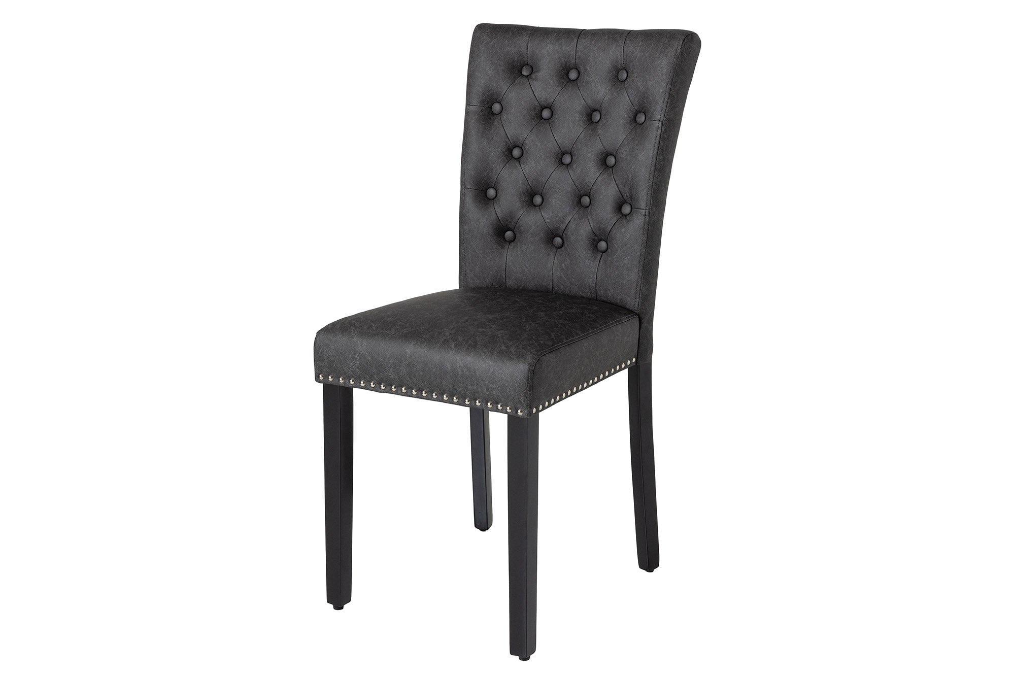Juego de 2 sillones CASTLE Chesterfield de polipiel negra con remaches decorativos de madera de caucho