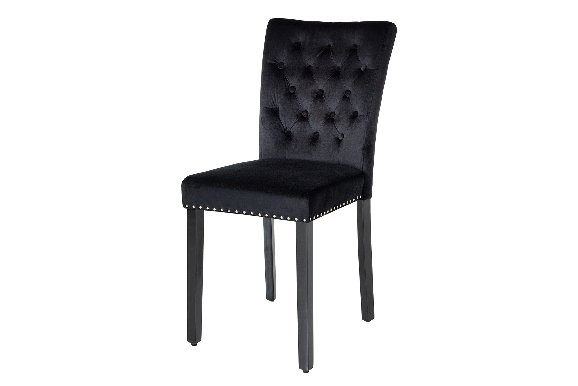 Lote de 2x sillones CASTLE Chesterfield terciopelo negro madera de caucho remaches decorativos