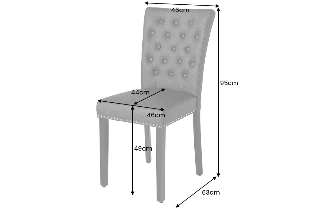 Lot de 2x chaises Chesterfield CASTLE velours noir rivets décoratifs en bois d'hévéa