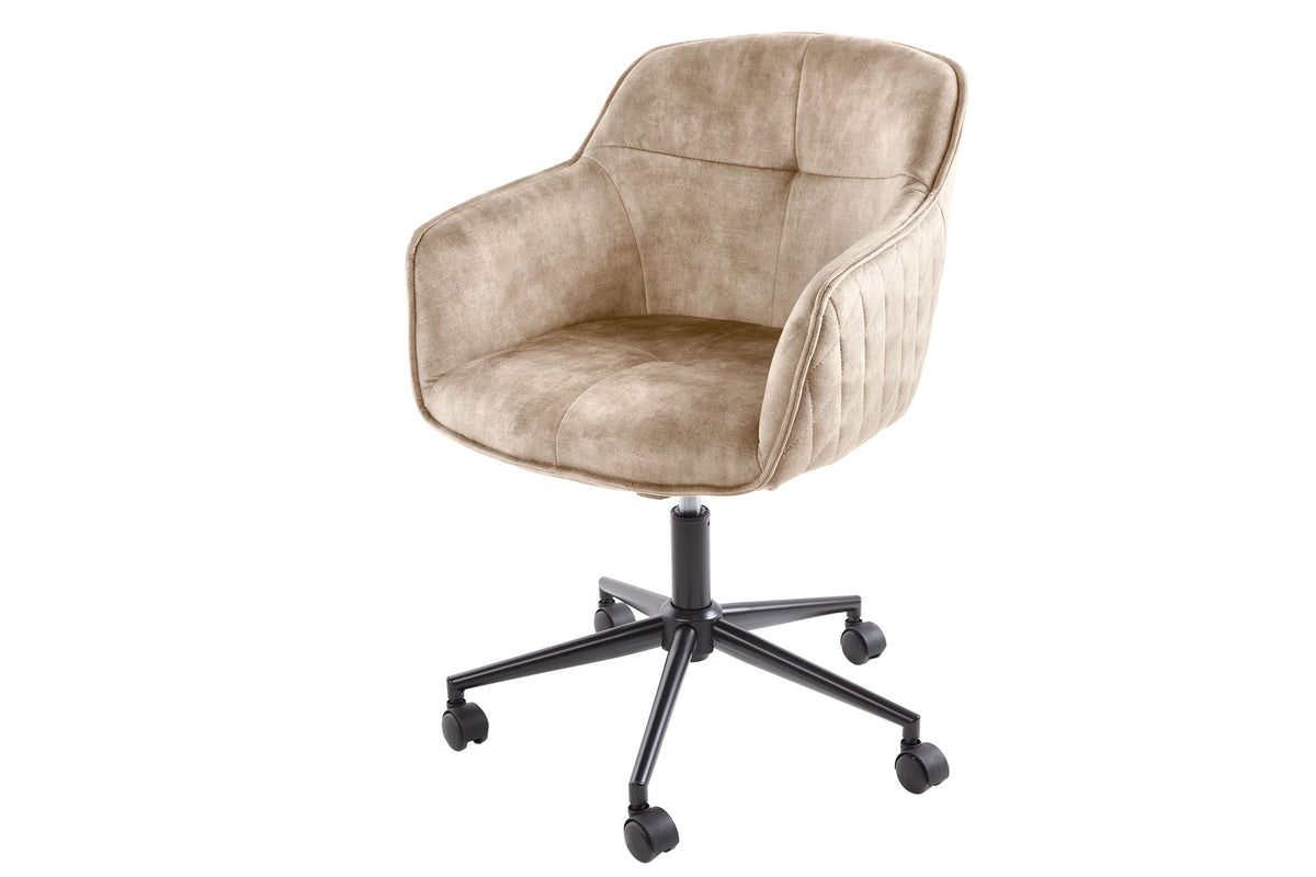 Chaise de bureau design réglable en hauteur EUPHORIA velours grège champagne pivotant matelassé décoratif