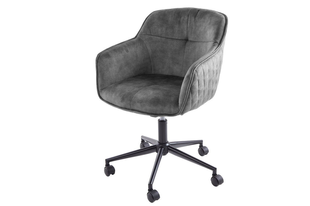 Chaise de bureau réglable en hauteur EUPHORIA velours gris foncé avec surpiqûre décorative