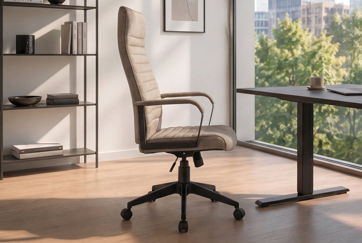 Chaise de bureau réglable en hauteur LAZIO taupe Vogue velours pivotante à roulettes