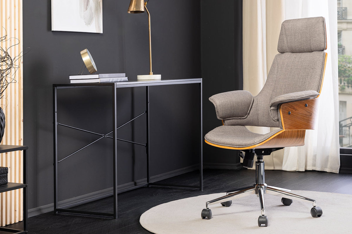 Chaise de bureau réglable en hauteur MANHATTAN noyer gris avec accoudoir rotatif