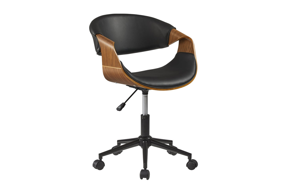 Chaise de bureau réglable en hauteur ORGANIC simili cuir noir marron noyer rotative