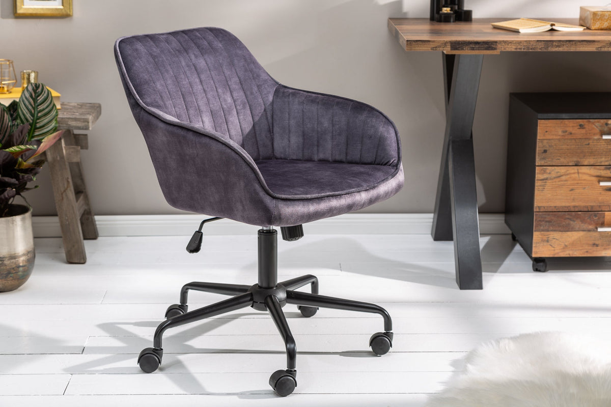Chaise de bureau réglable en hauteur TURIN velours gris foncé avec accoudoirs chaise pivotante
