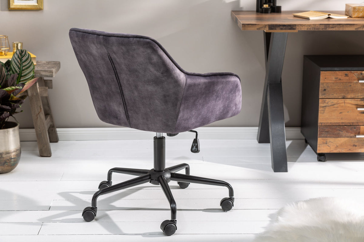 Chaise de bureau réglable en hauteur TURIN velours gris foncé avec accoudoirs chaise pivotante