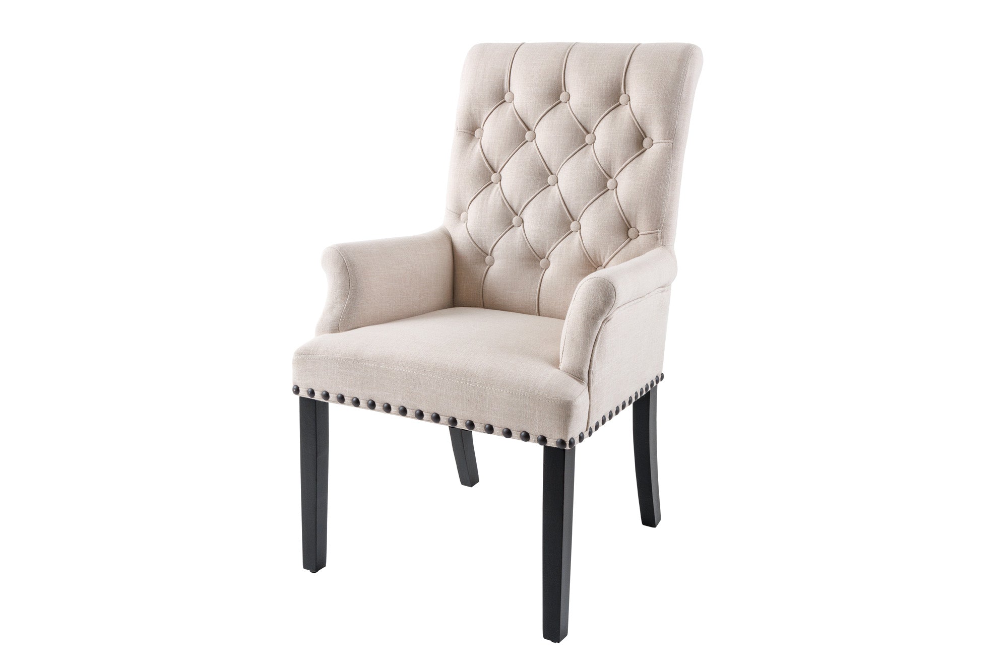 Juego de 2 sillas de diseño CASTLE en tejido texturado beige-negro con patas de madera Chesterfield