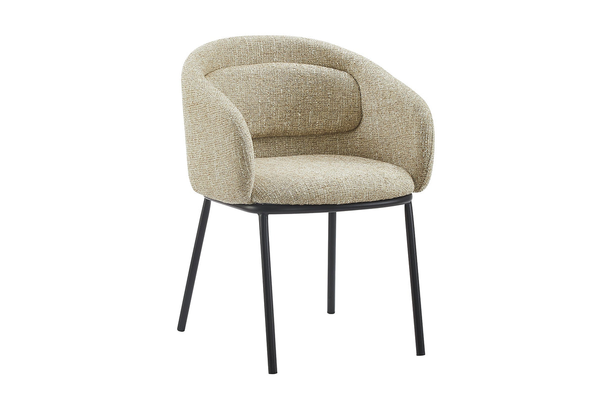 Chaise design élégante FLORENZ beige marron tissu structuré noir métal avec accoudoirs