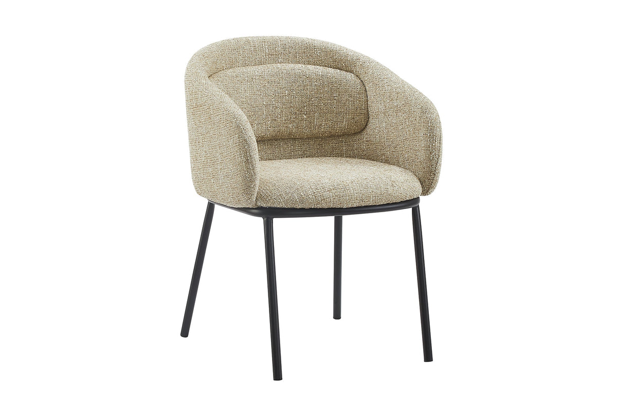 Chaise design élégante FLORENZ beige marron tissu structuré noir métal avec accoudoirs
