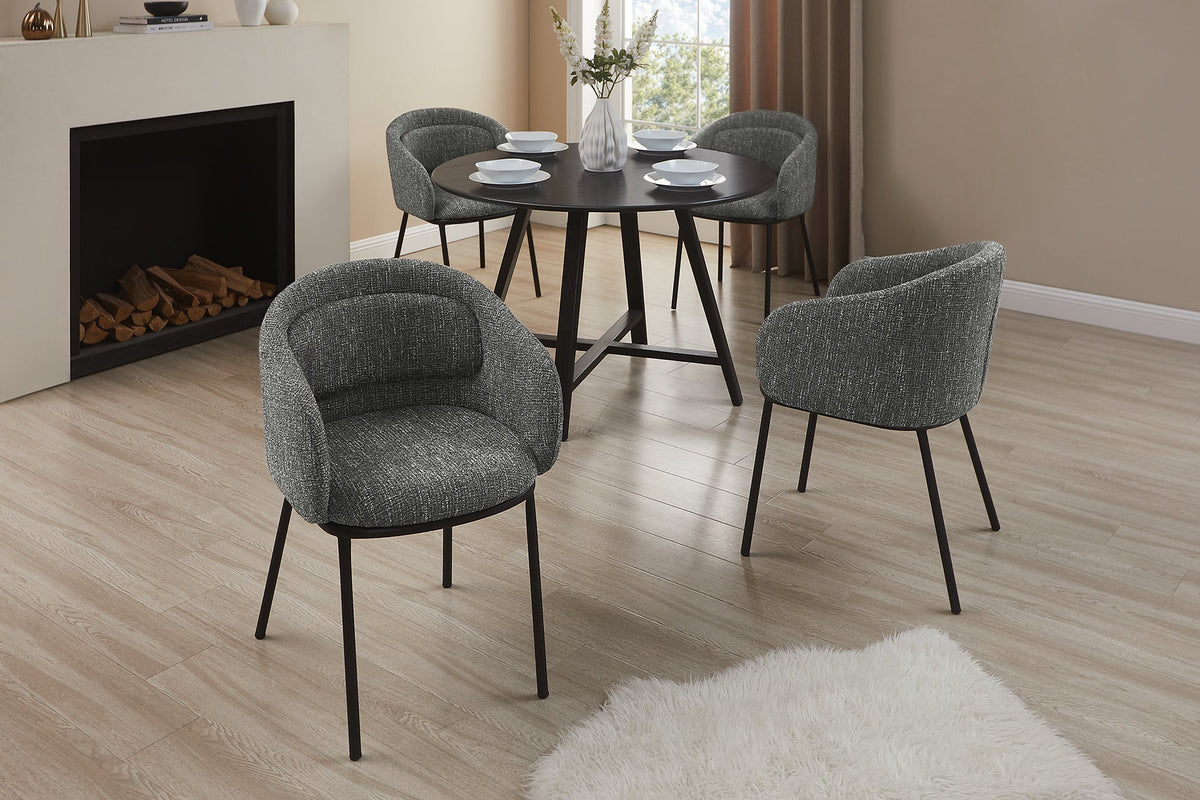 Chaise design élégante FLORENZ gris granit tissu structuré noir métal avec accoudoir