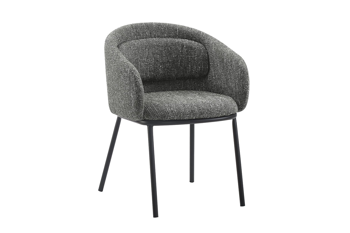 Chaise design élégante FLORENZ gris granit tissu structuré noir métal avec accoudoir