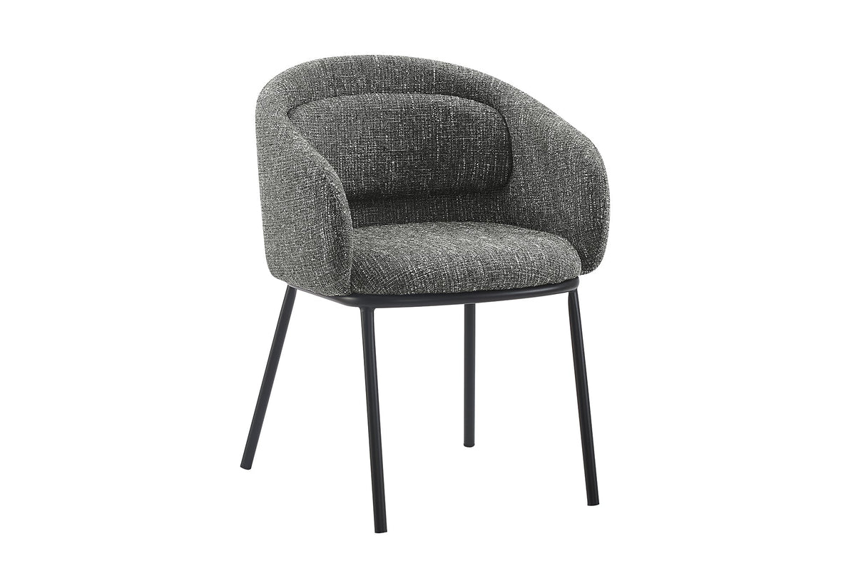 Chaise design élégante FLORENZ gris granit tissu structuré noir métal avec accoudoir