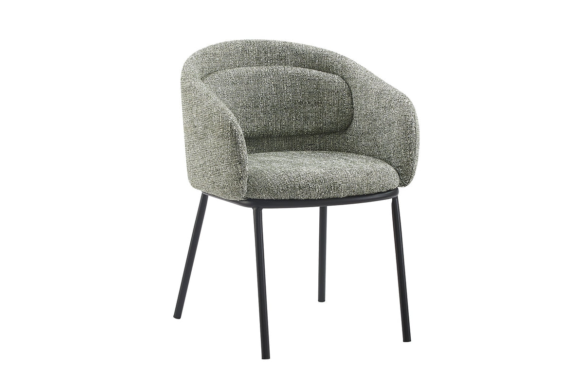 Chaise design élégante FLORENZ tissu structuré vert-beige métal noir avec accoudoirs