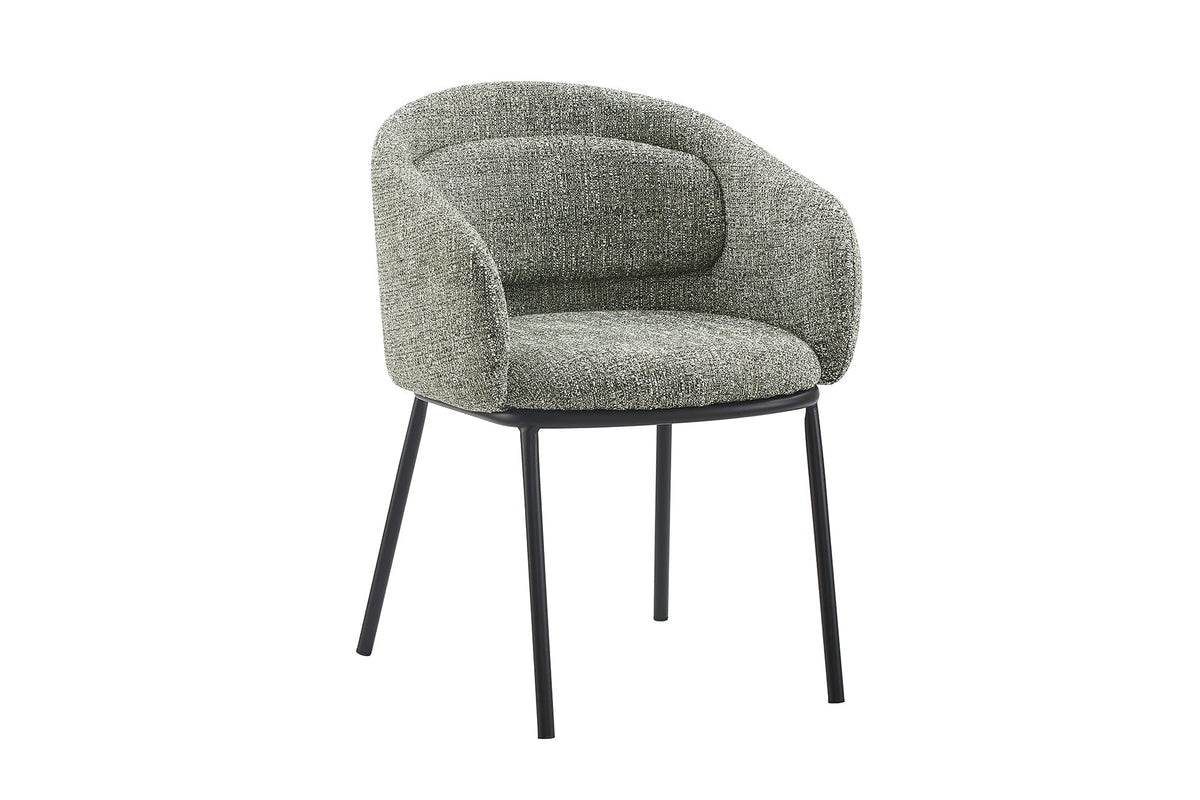 Chaise design élégante FLORENZ tissu structuré vert-beige métal noir avec accoudoirs
