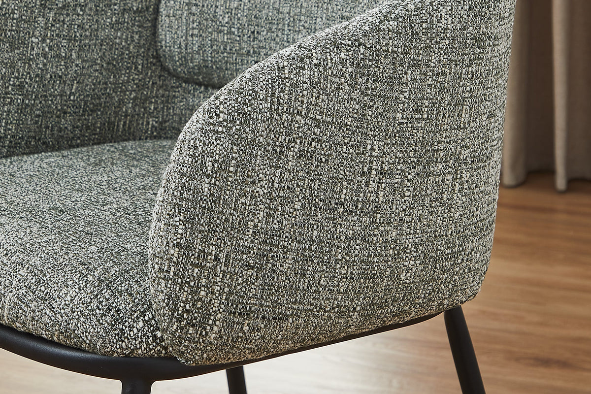 Chaise design élégante FLORENZ tissu structuré vert-beige métal noir avec accoudoirs