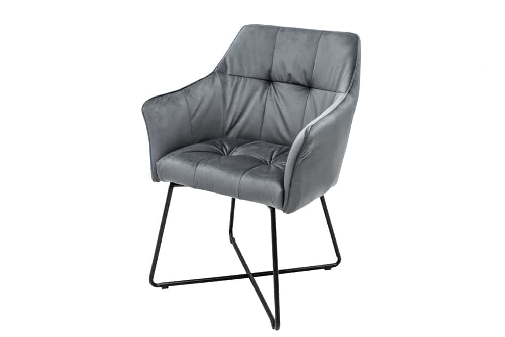 Juego de 2 sillas de diseño exclusivo LOFT en terciopelo gris plateado con reposabrazos