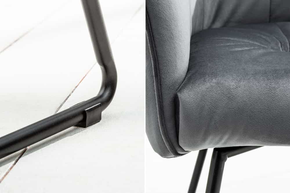 Juego de 2 sillas de diseño exclusivo LOFT en terciopelo gris plateado con reposabrazos