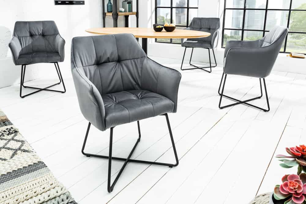 Juego de 2 sillas de diseño exclusivo LOFT en terciopelo gris plateado con reposabrazos