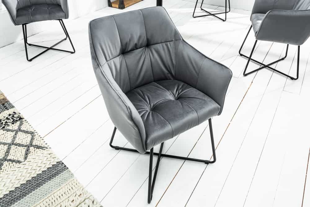 Juego de 2 sillas de diseño exclusivo LOFT en terciopelo gris plateado con reposabrazos