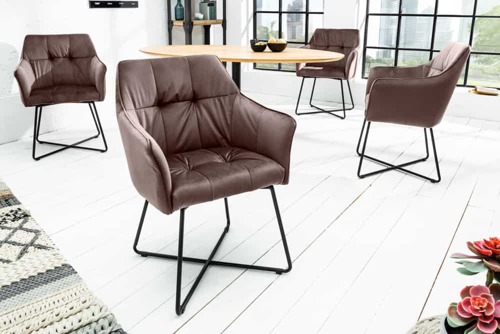 Juego de 2 sillas de diseño exclusivo LOFT de terciopelo marrón topo con reposabrazos