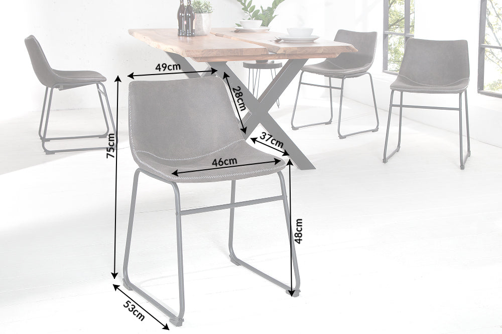 Lote de 2x sillas de diseño industrial DJANGO gris vintage con estructura de hierro