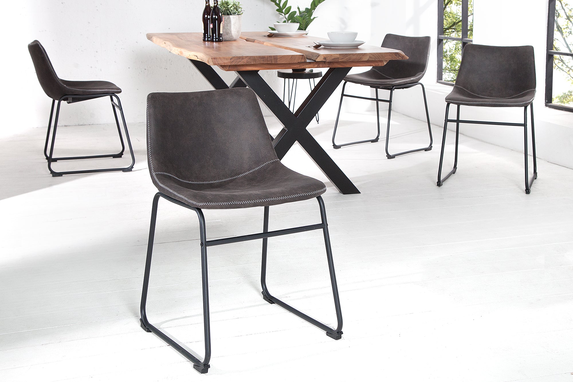 Lote de 2x sillas de diseño industrial DJANGO gris vintage con estructura de hierro