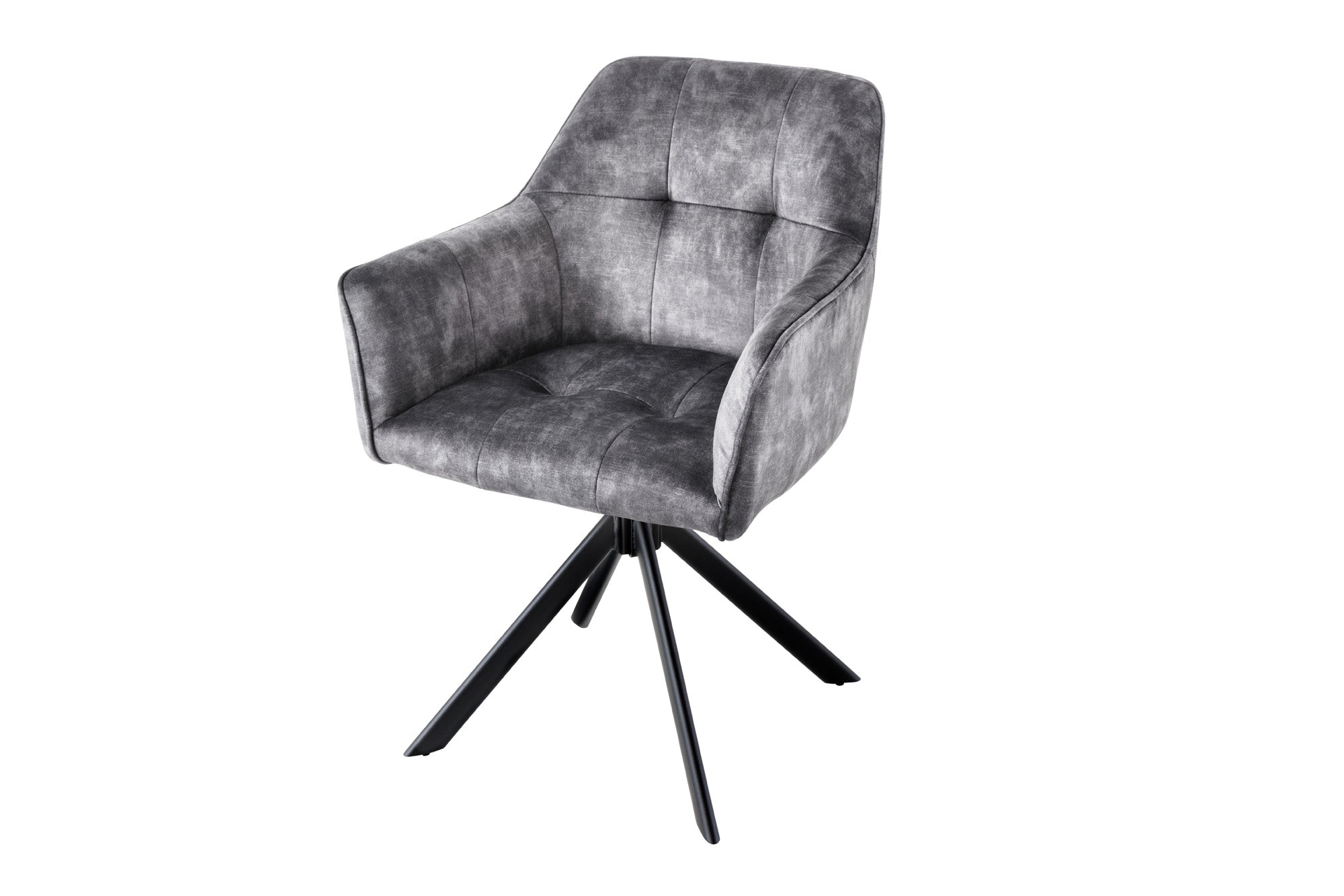 Lote de 2 sillas giratorias LOFT de terciopelo gris oscuro con estructura y reposabrazos de metal negro