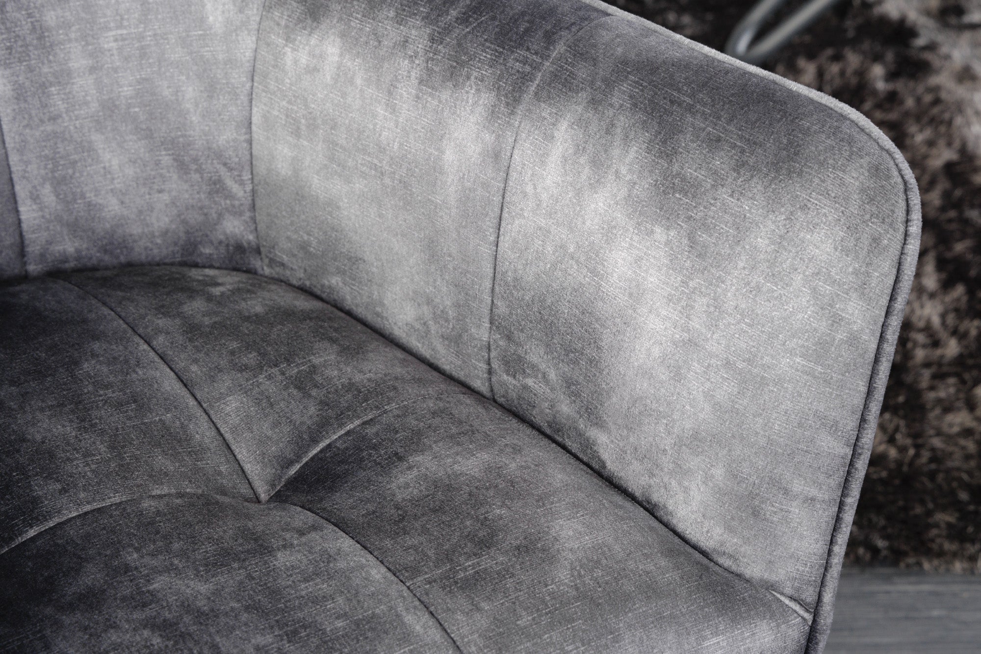Lote de 2 sillas giratorias LOFT de terciopelo gris oscuro con estructura y reposabrazos de metal negro