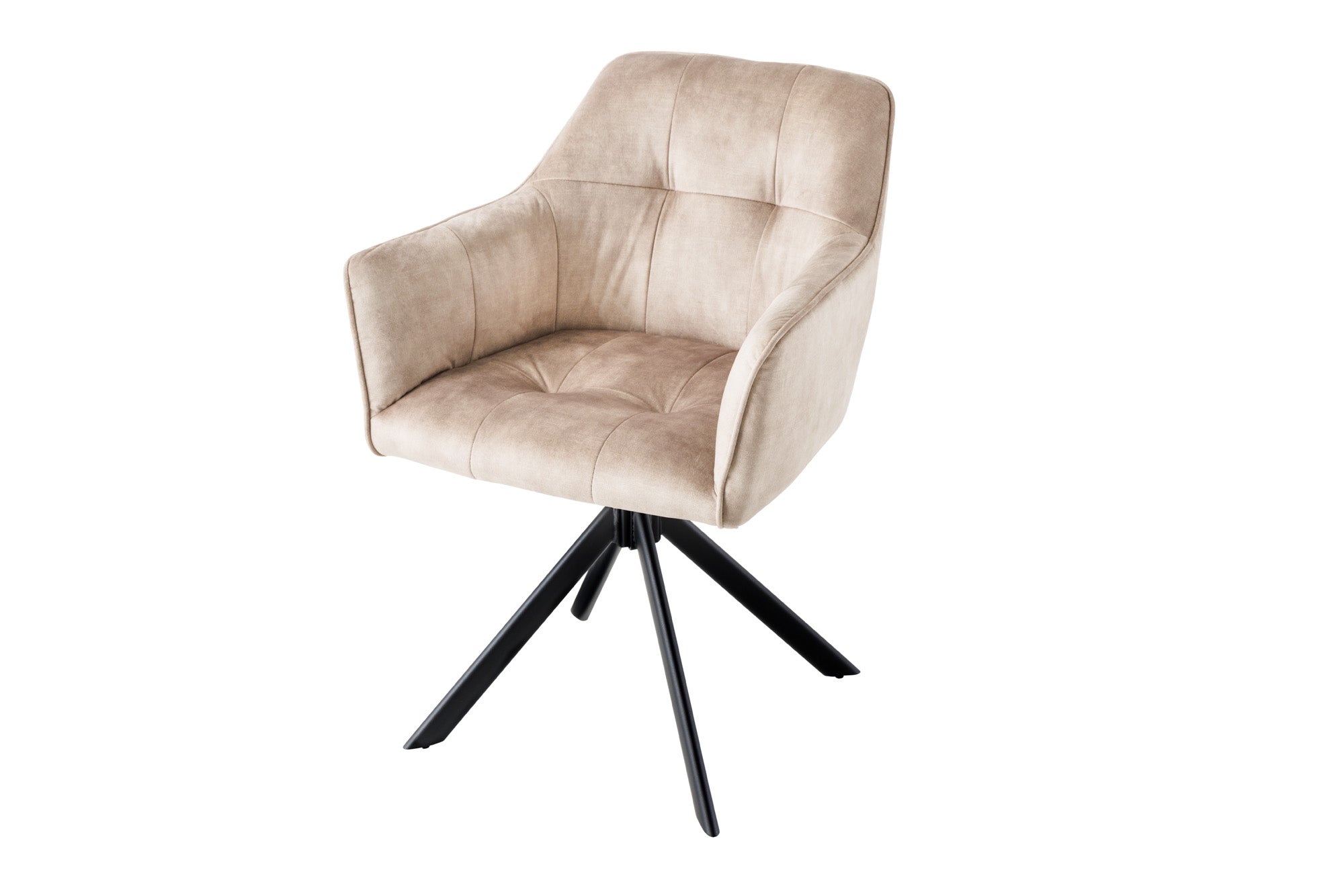 Lote de 2 sillas giratorias de terciopelo color champán de diseño LOFT con estructura y reposabrazos de metal negro